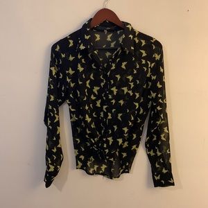 Sheer Y2K tie-waste Blouse, Sugar Lips: S